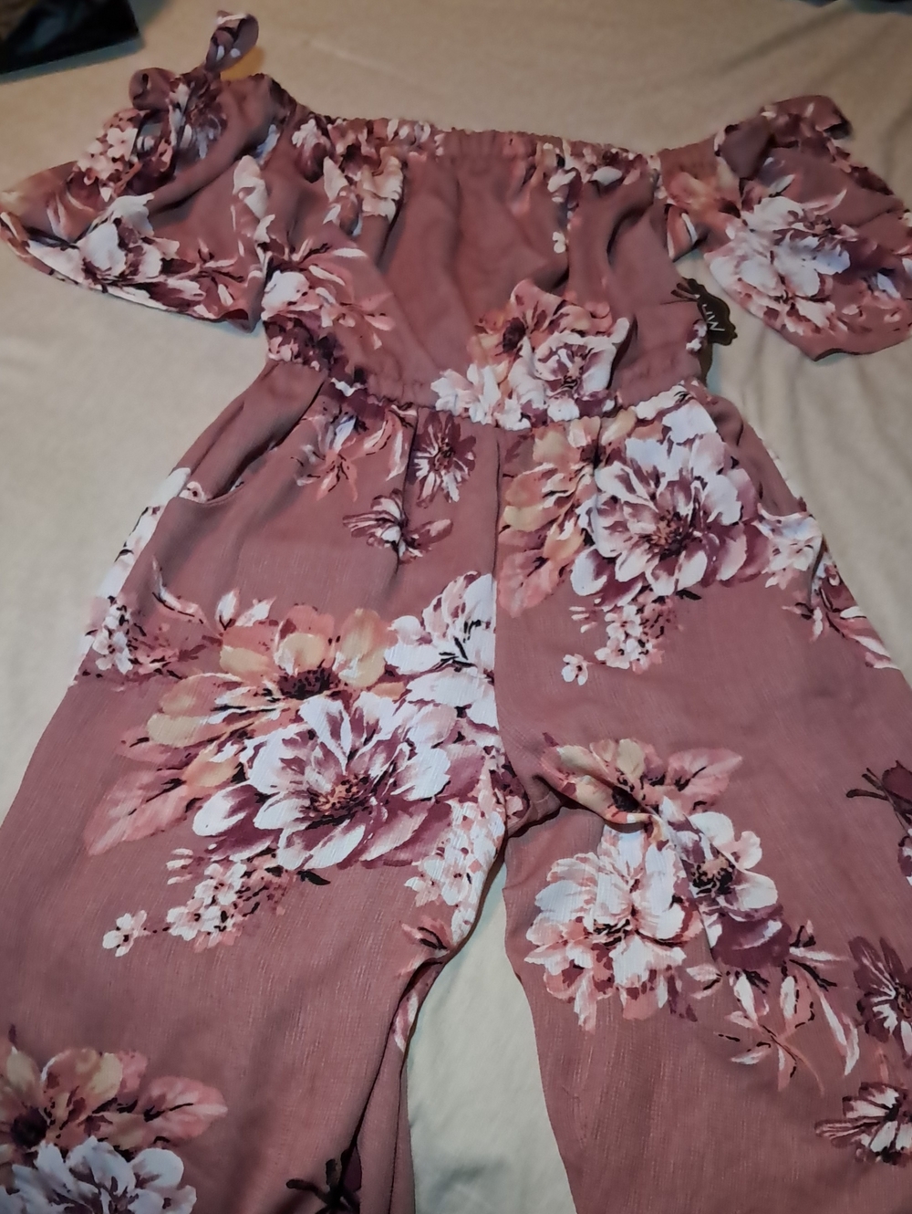 Floral Off-Shoulder Jumpsuit in Dusty Rose